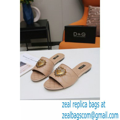 Dolce  &  Gabbana Leather Sliders Nude with Devotion Heart 2021